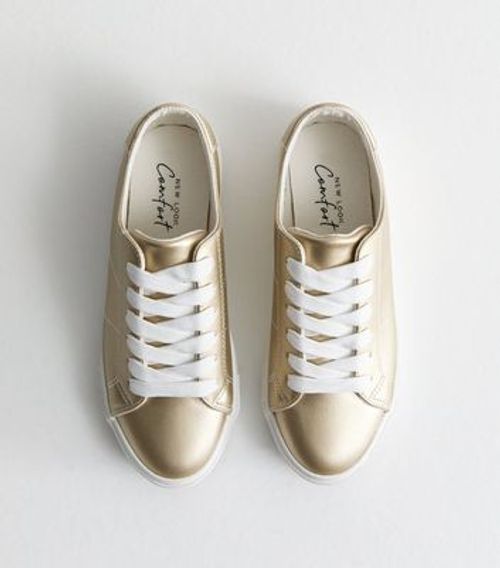 Gold Leather-Look Lace Up...