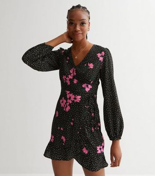 Tall Black Floral Polka Dot...