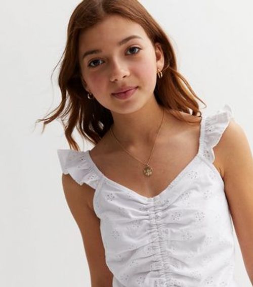 Girls White Broderie Frill...