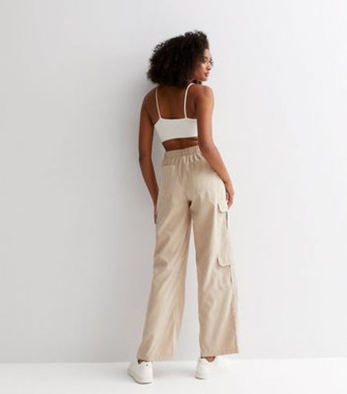 Stone Wide Leg Cargo Trousers...