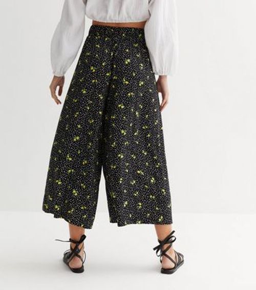 Black Lemon Spot Wide Leg Crop Trousers