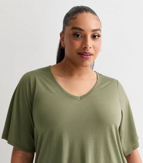 Curves Khaki V Neck T-Shirt...