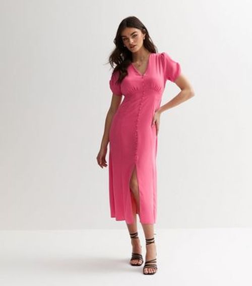 Pink Button Front Midi Dress...