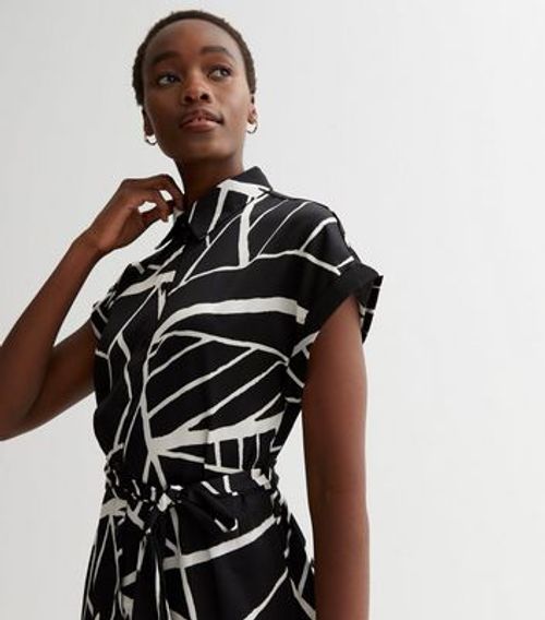 Tall Black Line Print Belted...