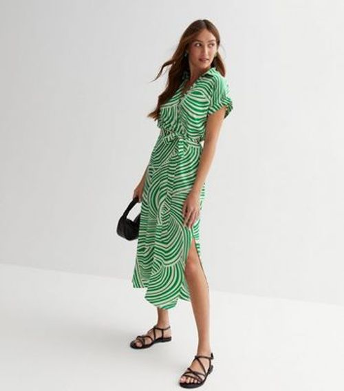 Green Doodle Print Midi Wrap...