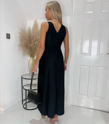 Missfiga Black V Neck Sleeveless Midi Wrap Dress New Look 10.00