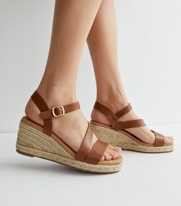 Tan Brown Strappy Low Heel Sandals In Extra Wide EEE Fit | Yours Clothing