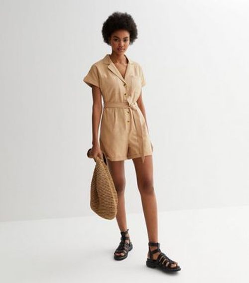 Camel Belted Utility Playsuit...