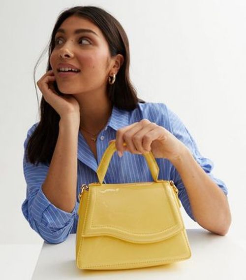 Yellow Leather-Look Top Handle Cross Body Bag