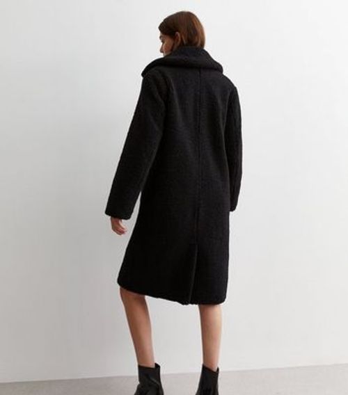 Black Teddy Long Coat New Look