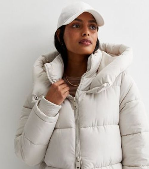 Cream Hooded Longline Puffer...