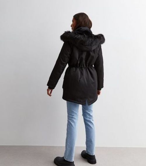 Black Faux Fur Lined Hooded...