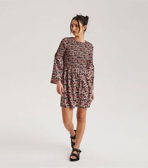 Urban Bliss Black Floral Tiered Midi Smock Dress