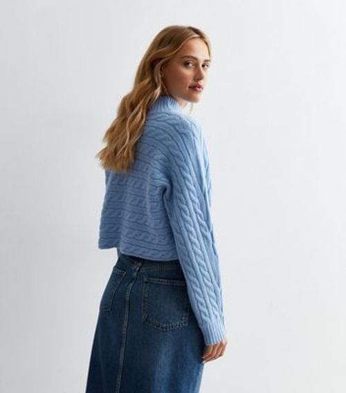 Blue Cable Knit Crop Jumper...