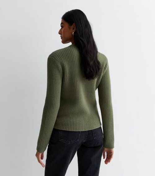 Khaki Ribbed Knit Crew Neck...