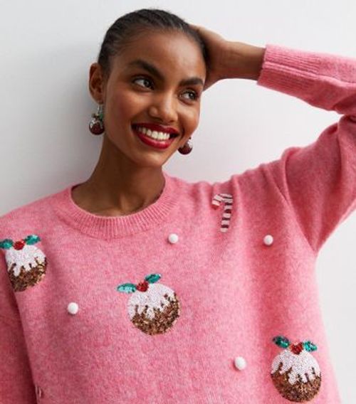 Pink Knit Sequin Christmas...