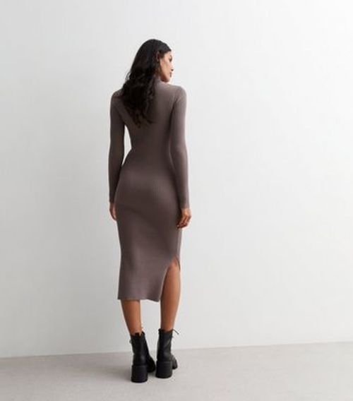 Mink Ribbed Knit Midi Dress...