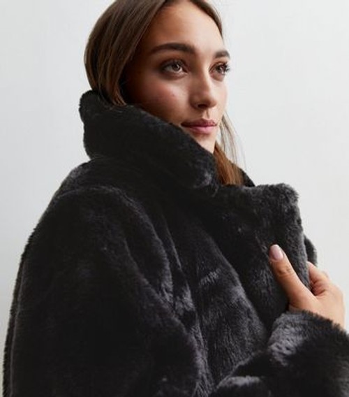 Black Faux Fur Coat New Look