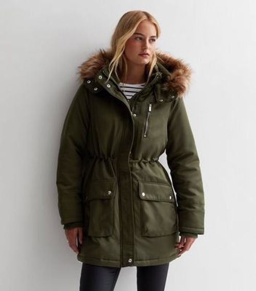 Women's Frankie Faux Fur Lined Parka Jacket in Khaki