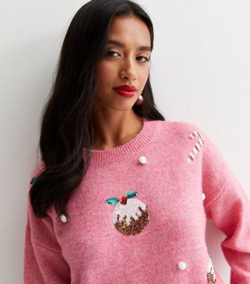 Petite Pink Knit Sequin...