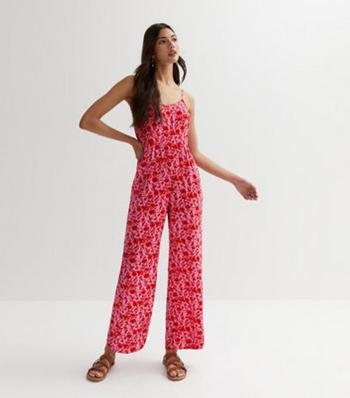 Red Floral Strappy Jumpsuit...