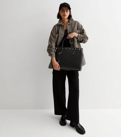 Black Suedette Panel Tote Bag