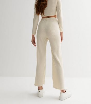 Rust Ribbed High Waist Flared Trousers | New Look