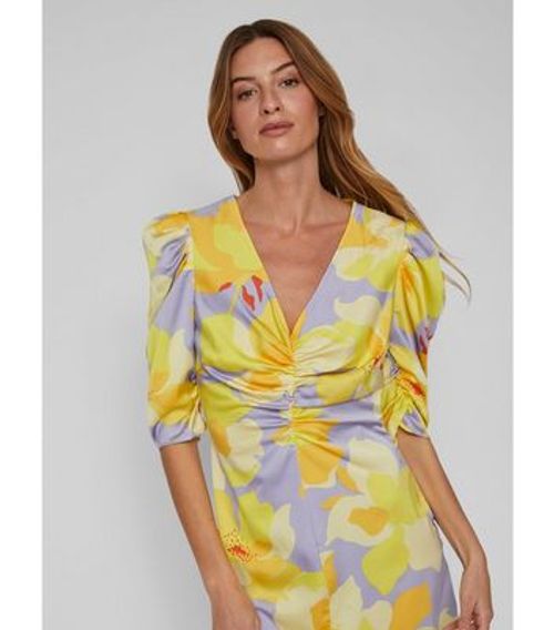 VILA Yellow Floral Ruched...