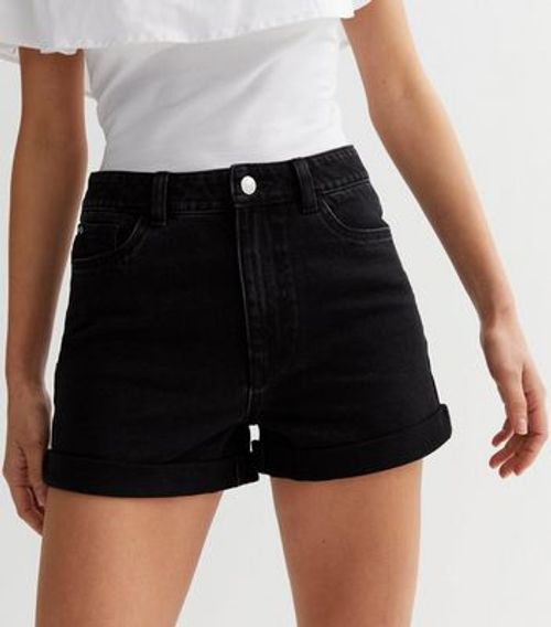 Black Denim High Waist Mom...