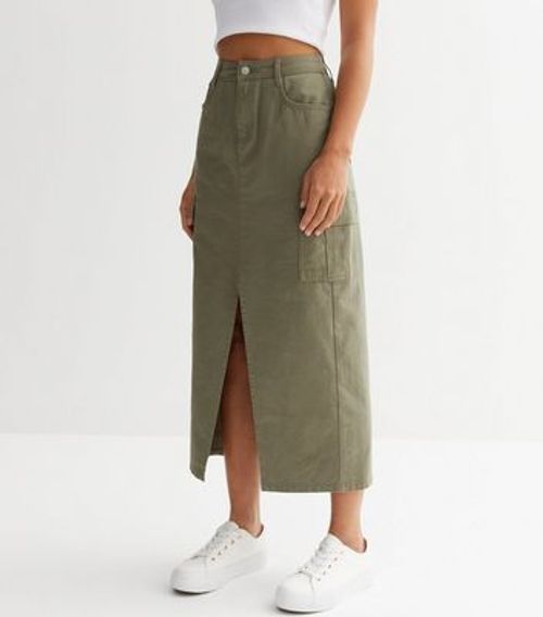 Olive Cargo Midi Skirt New...