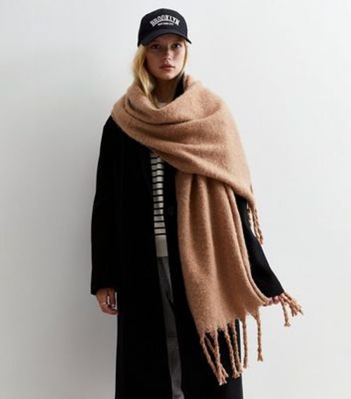 Camel Brushed Tassel Scarf...