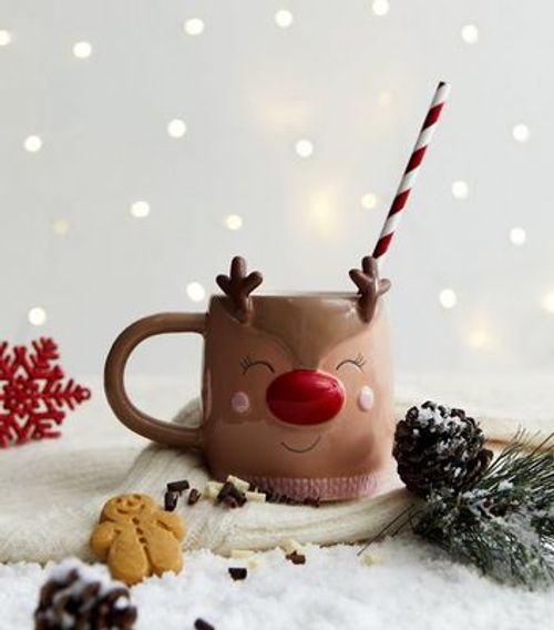 Brown Ceramic Rudolph Mug New...