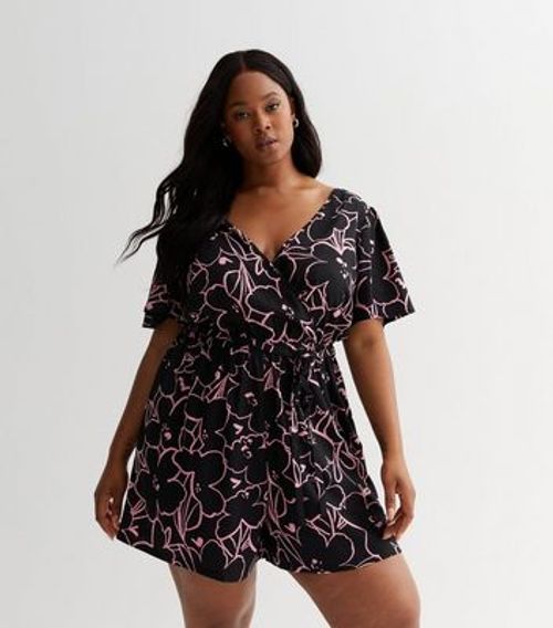 Curves Black Floral Shirred...