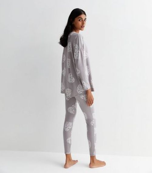 Light Grey Legging Pyjama Set with Heart Print