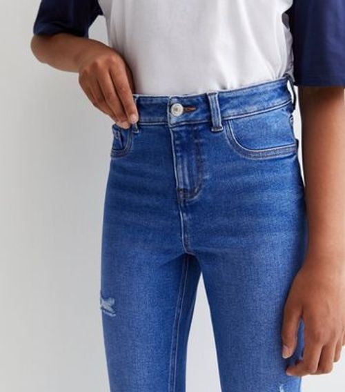 Bright Blue Ripped Knee High Waist Hallie Super Skinny Jeans