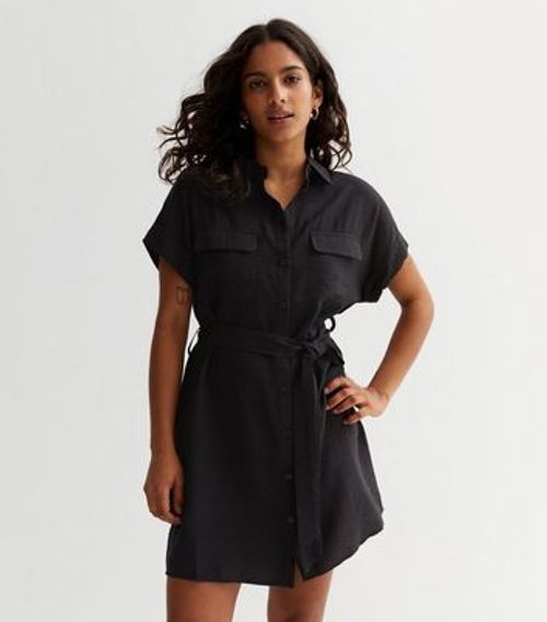 Utility Belted Denim Button-Down Shirt Dress