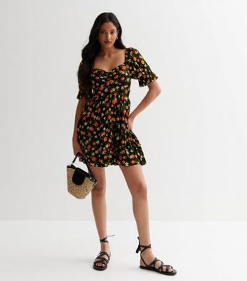 Black Orange Floral Smock...