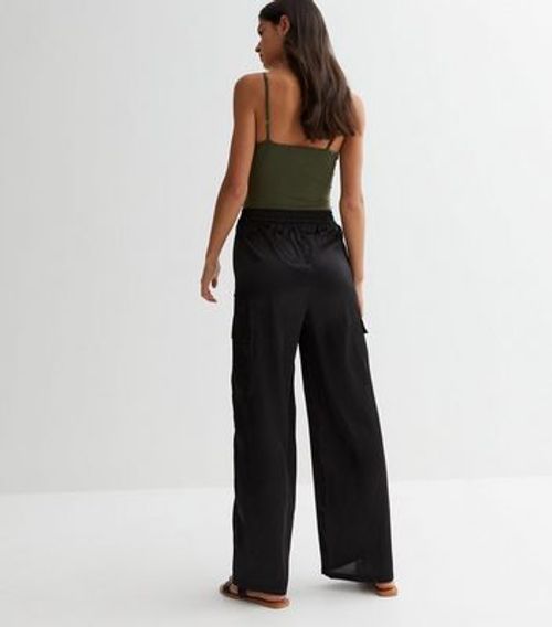 Black Satin Cargo Trousers...