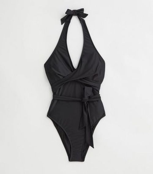 Black Halter Wrap Swimsuit...