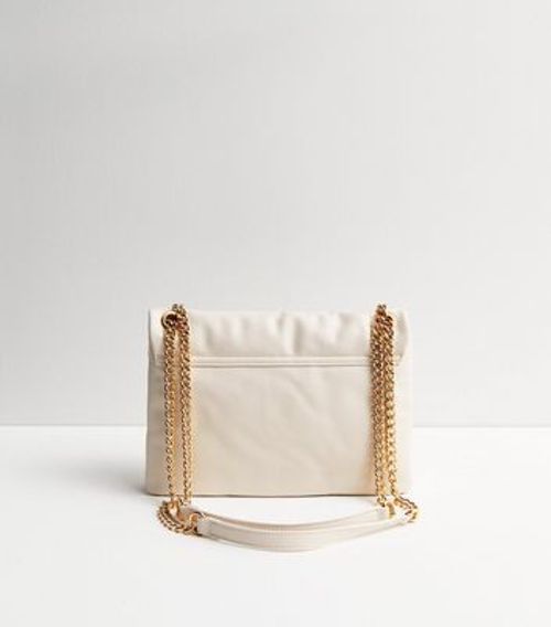 Cream Quilted Leather-Look Chain Strap Cross Body Bag