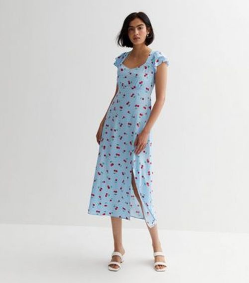 Blue Cherry Print Midaxi Dress
