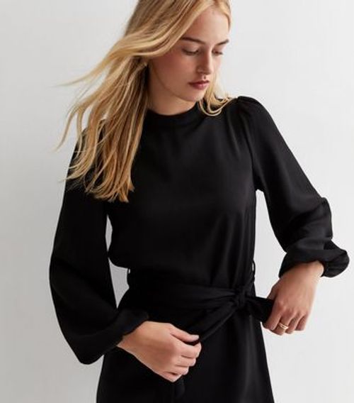 Tall Black Puff Sleeve Belted...