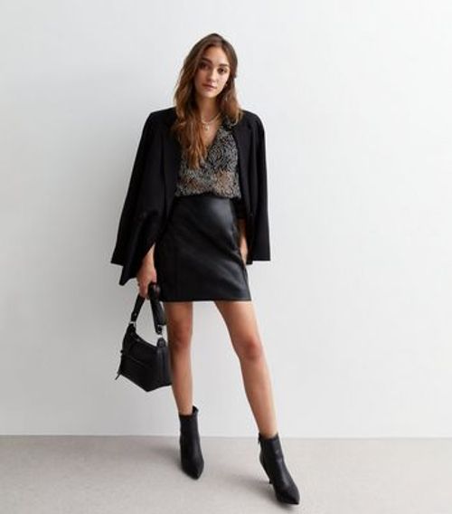 Black Leather-Look Mini Skirt...