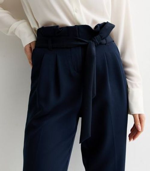 Navy High Waist Paperbag...