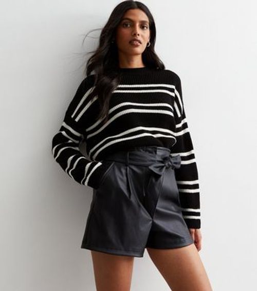 Cameo Rose Black Leather-Look Flippy Shorts