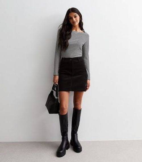 Black Cord Cargo Mini Skirt...