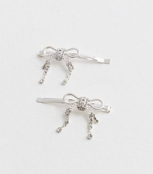 2 Pack Silver Diamanté Bow...