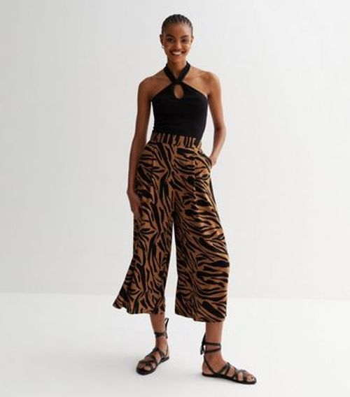 Brown Animal Print Crop Wide...