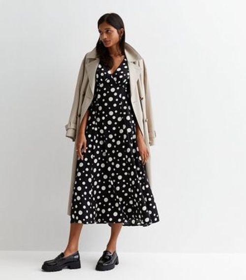 Black Polka Dot Midaxi Dress...