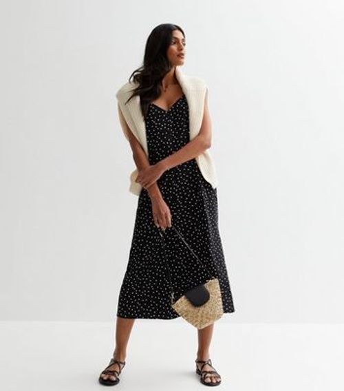 Black Spot Strappy Midi Dress...